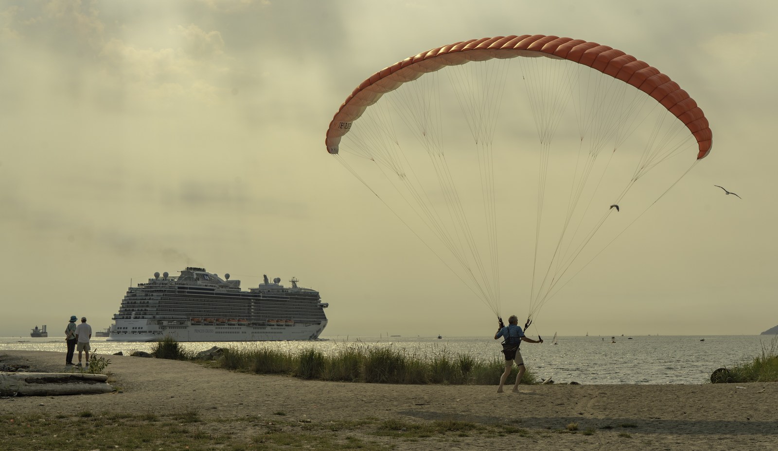 A large kite flying.