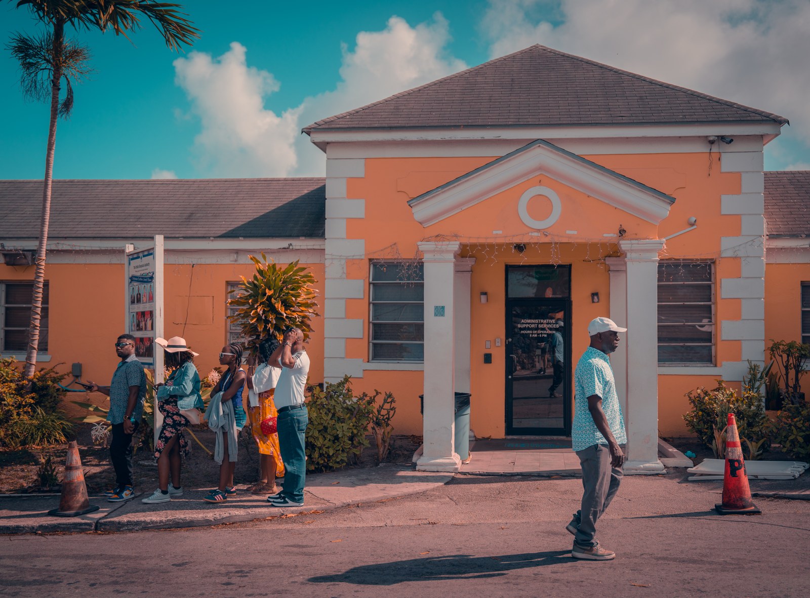 People outside a building.